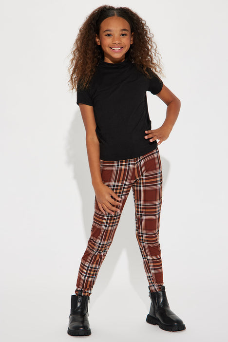Mini Plaid It Out Leggings Brown combo Fashion Nova Kids