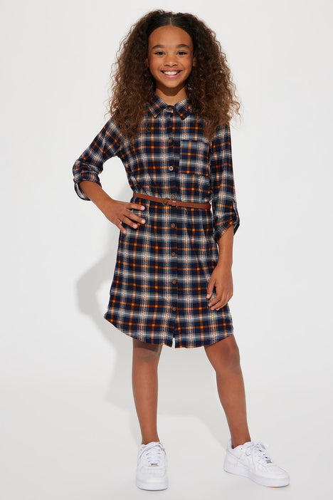 Mini Plaid Yourself Shirt Dress Navy combo