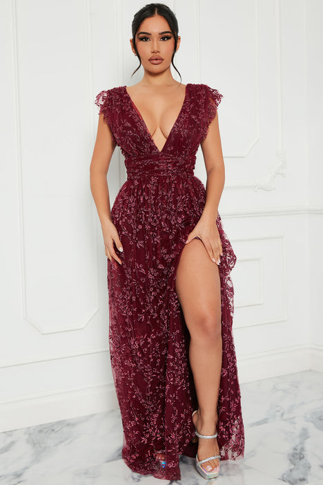 Sparkles All Night Maxi Dress Wine