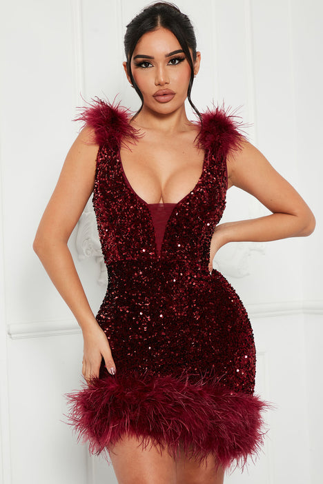 With You Sequin Mini Dress - Burgundy