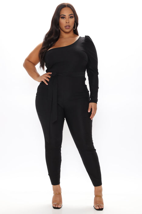 Fashion nova black outlet off the shoulder jumpsuit