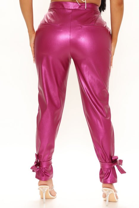 HDE Women's Plus Size High Waisted Faux Leather Pants with Pockets Hot Pink  1X 