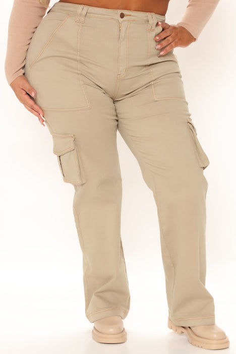 Won t Be Knocked Down Cargo Boyfriend Jeans Khaki Fashion Nova