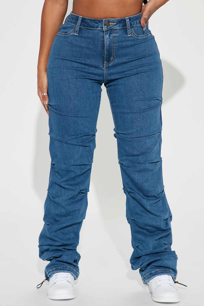 Catch My Vibe Stacked Straight Leg Jeans - Medium Blue Wash | Fashion ...