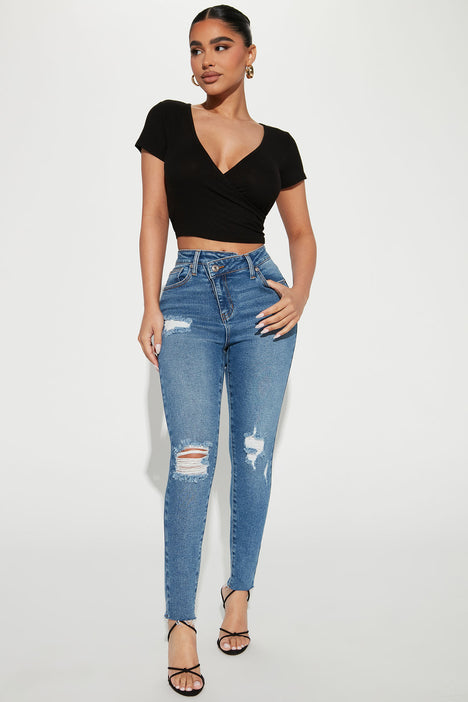 Curvy High Waist Raw Hem Ripped Skinny Jeans