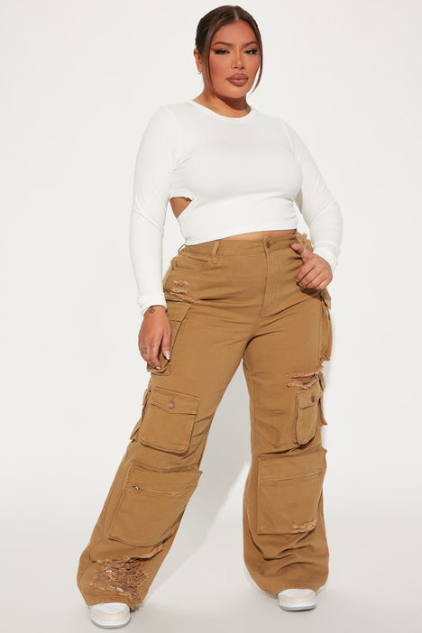 Lily High Rise Distressed Cargo Jeans - Olive
