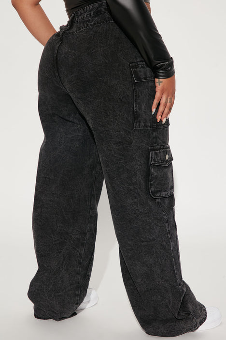 YOURS Curve Plus Size Black Wide Leg Pocket Cargo Trousers