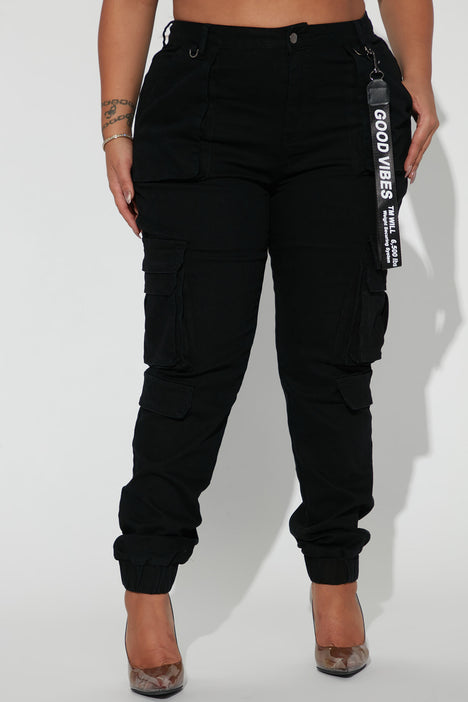 Good Vibes Cargo Jogger - Black, Fashion Nova, Pants