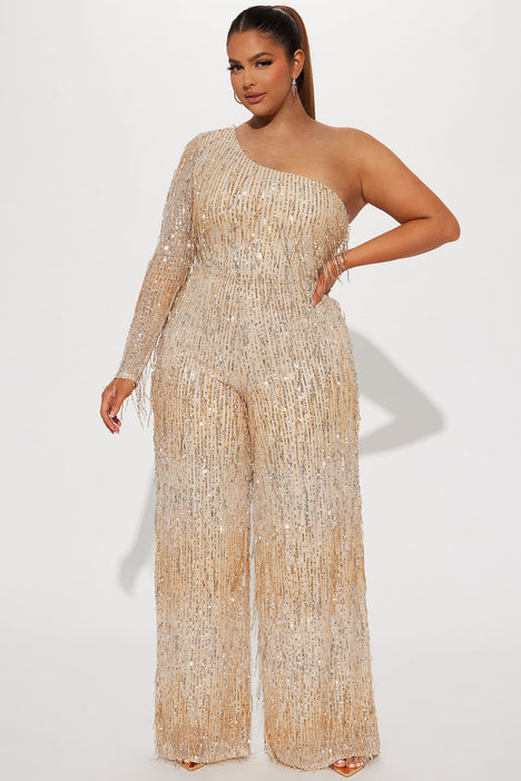 Gold sequin jumpsuit plus size new arrivals