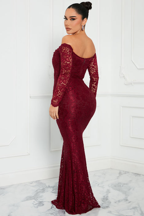 Burgundy long sleeve on sale lace maxi dress