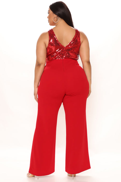 Mona Deep V Velvet Jumpsuit - Red – JaeLuxe Shoetique