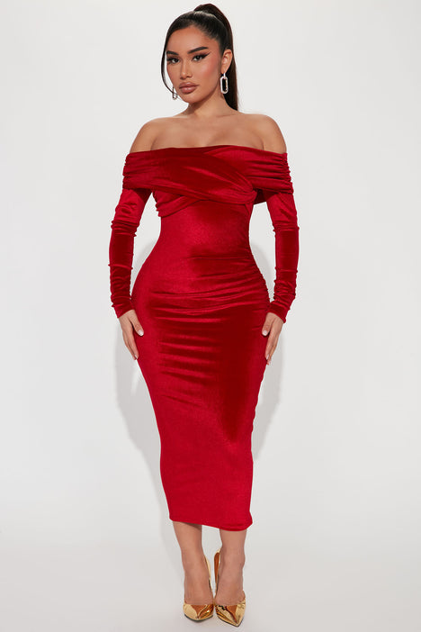 Fashion nova red midi hot sale dress