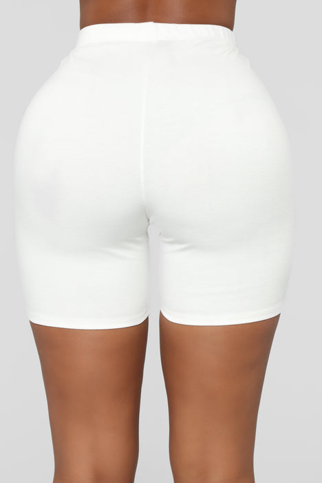 White mini biker clearance shorts