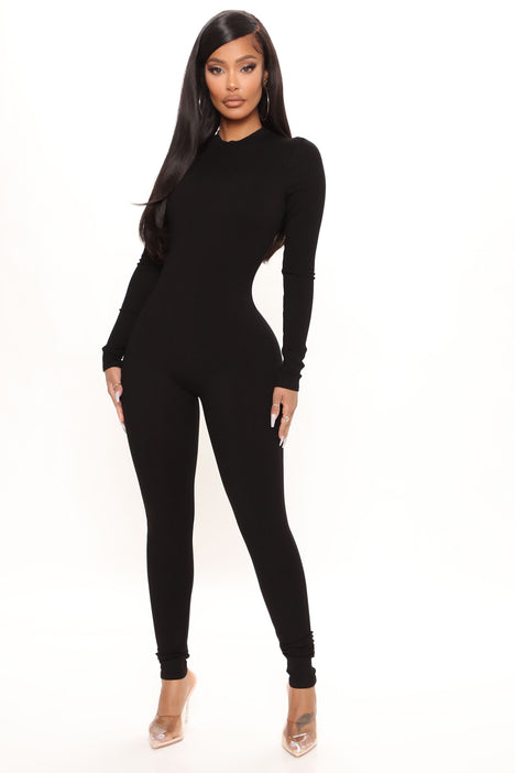 Black long sleeve tight jumpsuit best sale