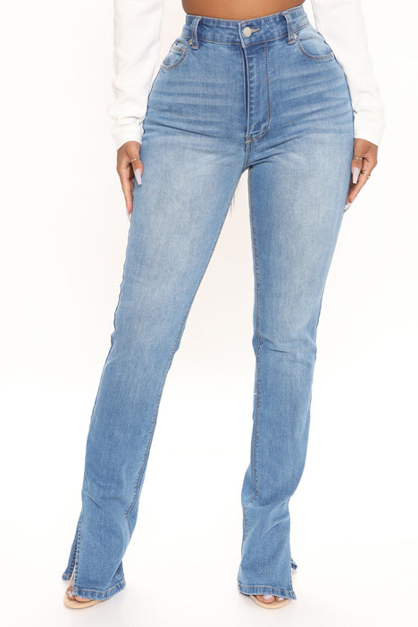 Blue Wash Side Split Hem Skinny Jeans