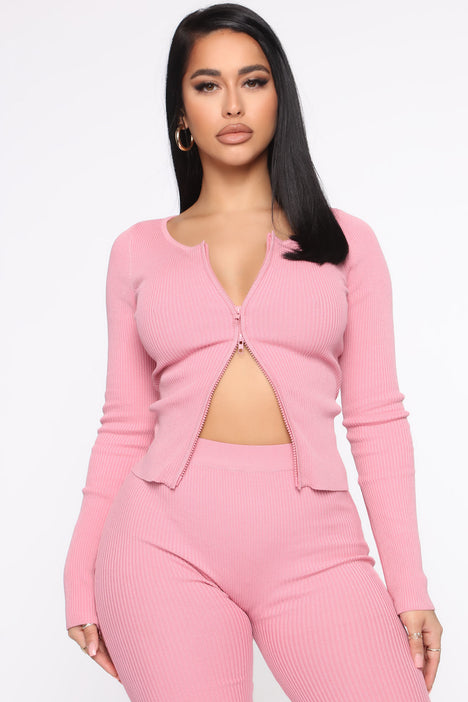 Wrong Way Sweater Pant Set Pink