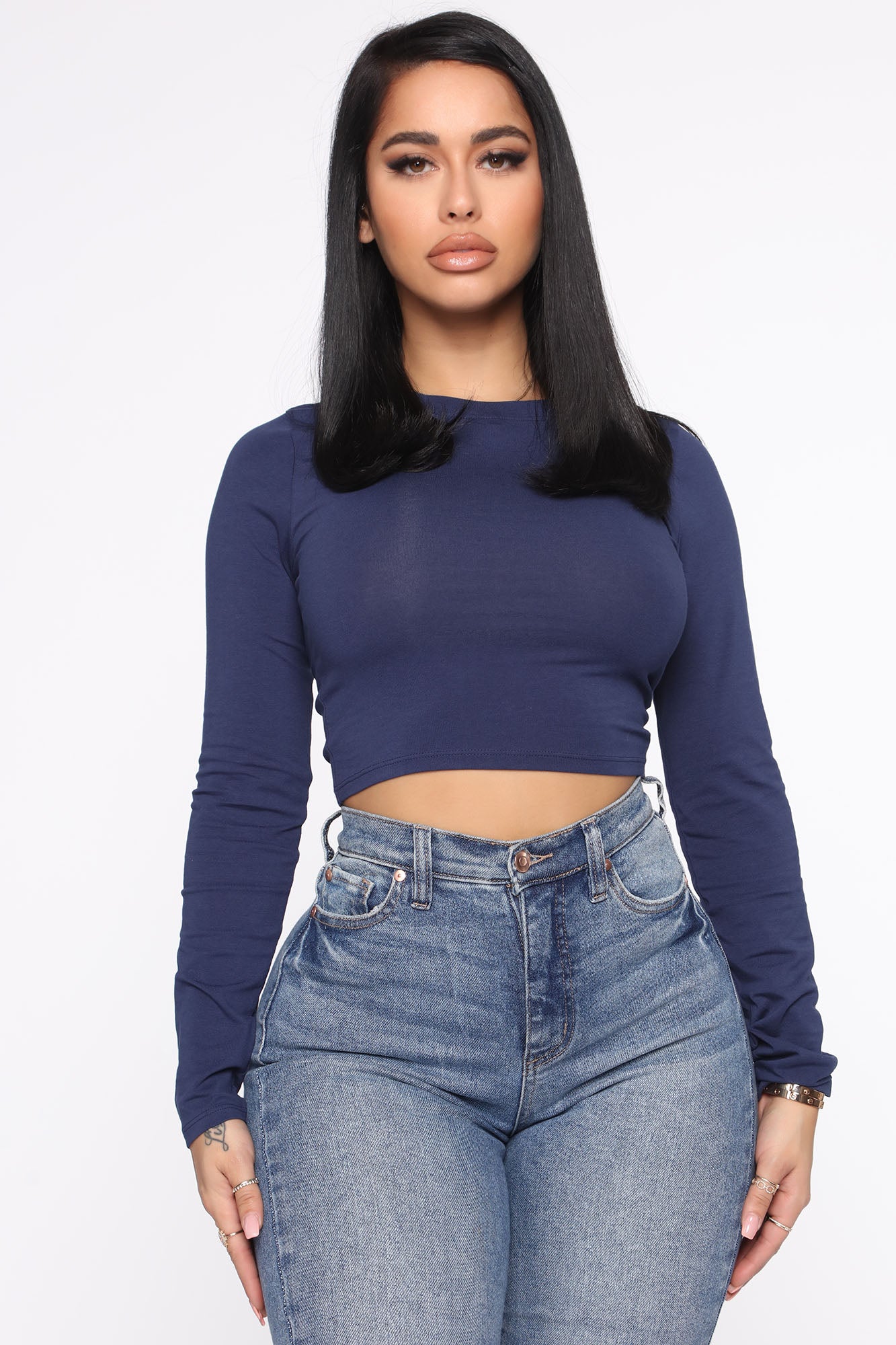 Robin Long Sleeve Top - Navy, Fashion Nova, Basic Tops & Bodysuits