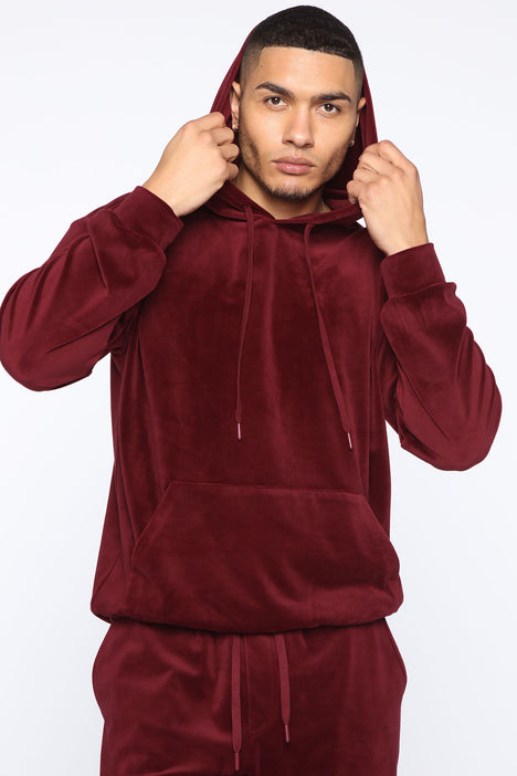 Burgundy velour hoodie hotsell mens
