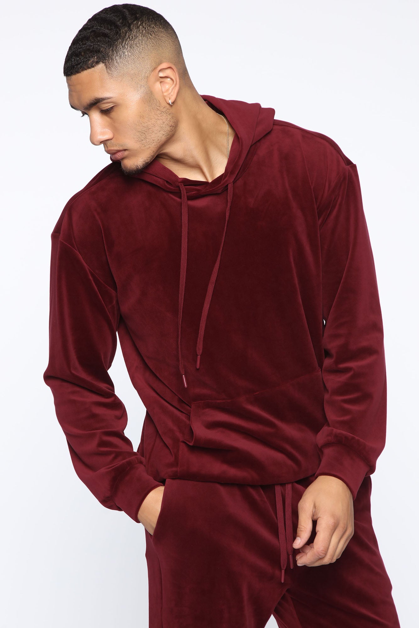 Burgundy velour clearance hoodie mens