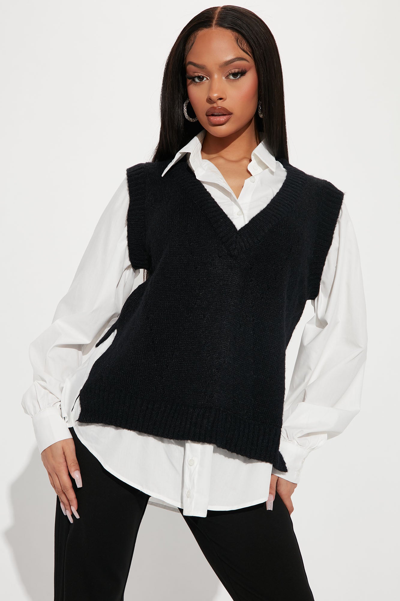 Long black cheap sweater vest