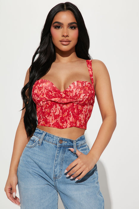 Best Of Me Floral Corset Top - Red/combo