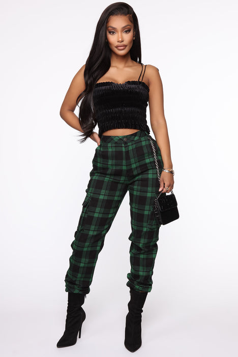 Green plaid joggers online