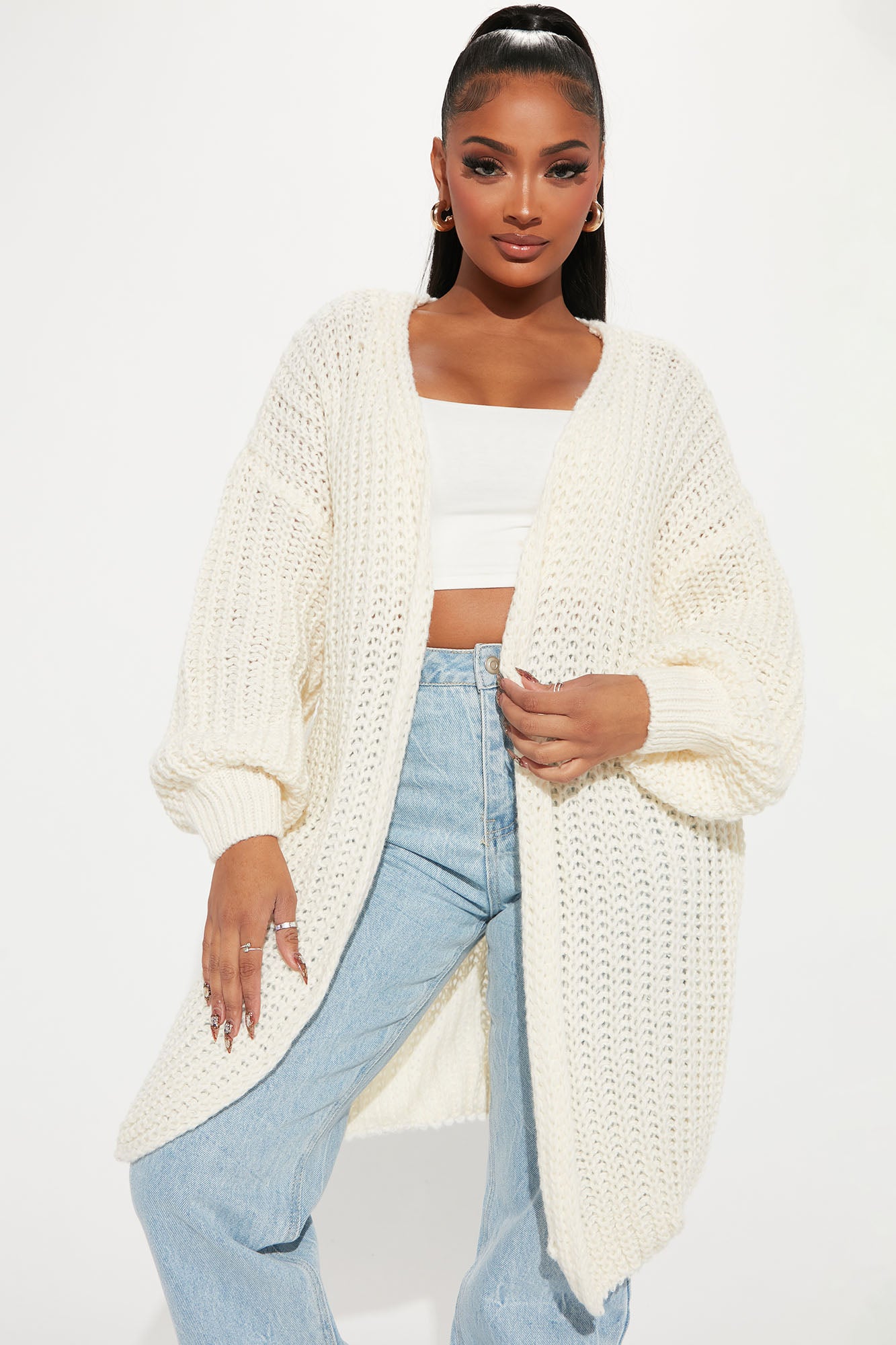 Cream open front shop cardigan