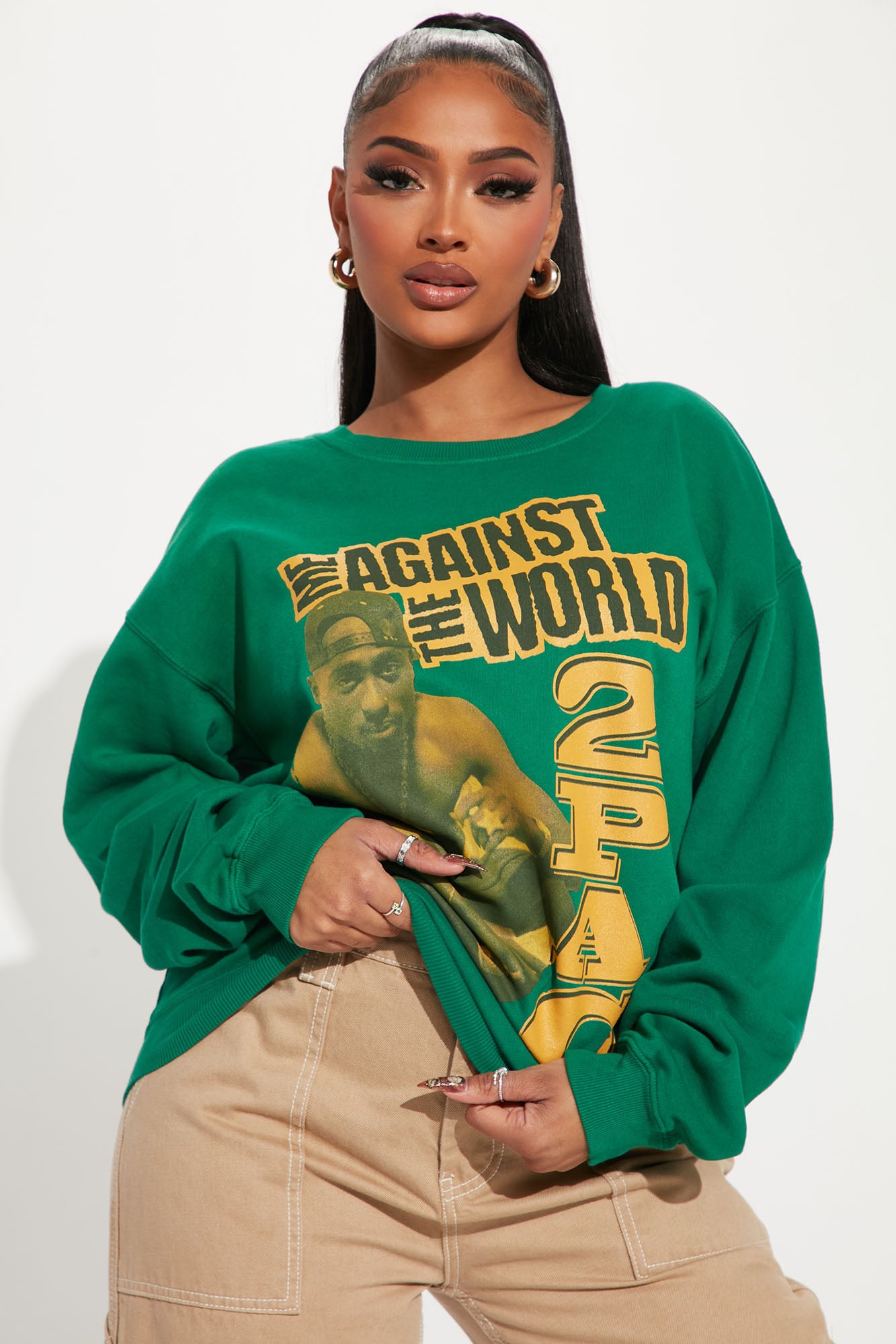 Tupac Vs. The World Washed Crew Neck Sweatshirt Green