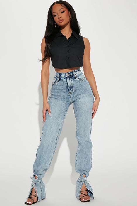 Wide leg tie top waist jeans