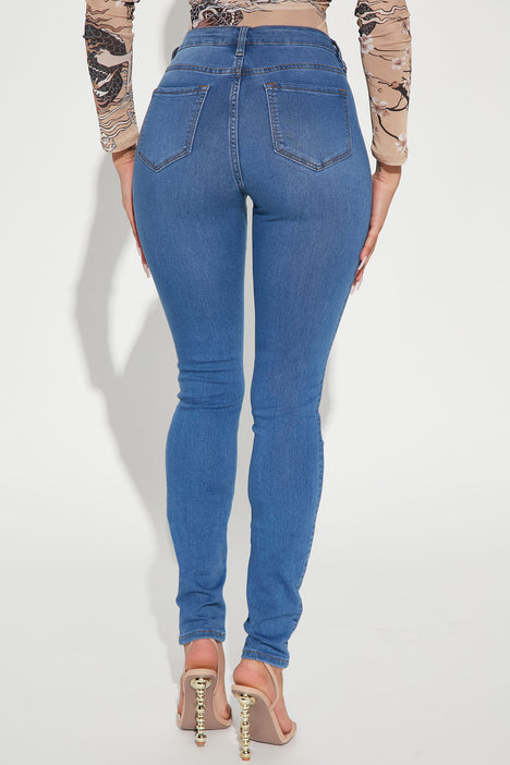 Classic Button Up Skinny Jeans - Medium Blue Wash