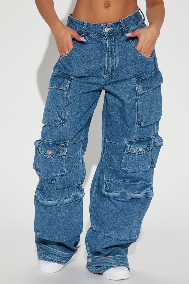 No Boys Allowed High Rise Cargo Jeans - Medium Blue Wash | Fashion Nova ...
