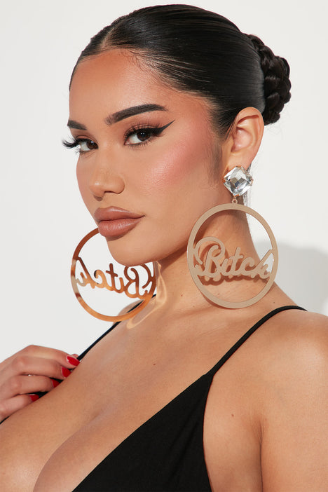 She s That Bitch Earrings Gold Clear Fashion Nova Jewelry
