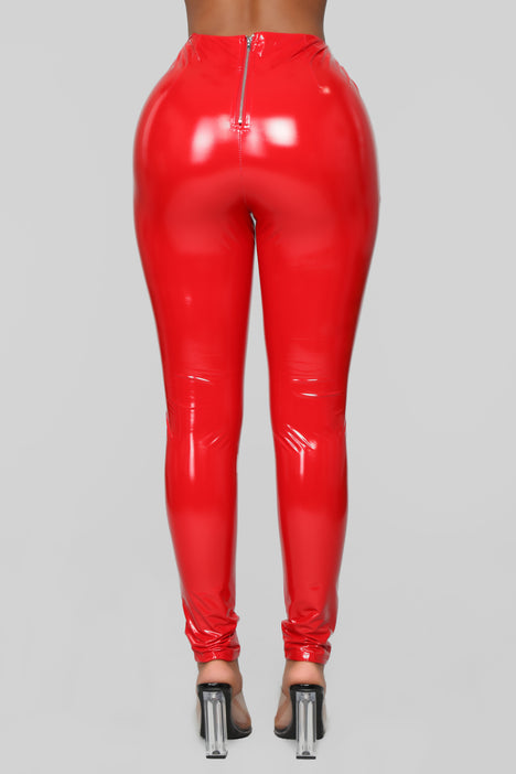 All The Way Up High Waisted Vinyl Trousers In Red from Oh Polly on 21  Buttons