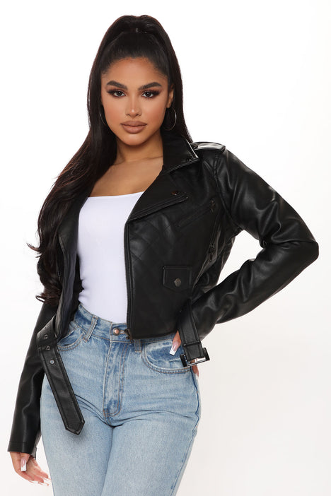 Off the shoulder on sale leather jacket fashion nova