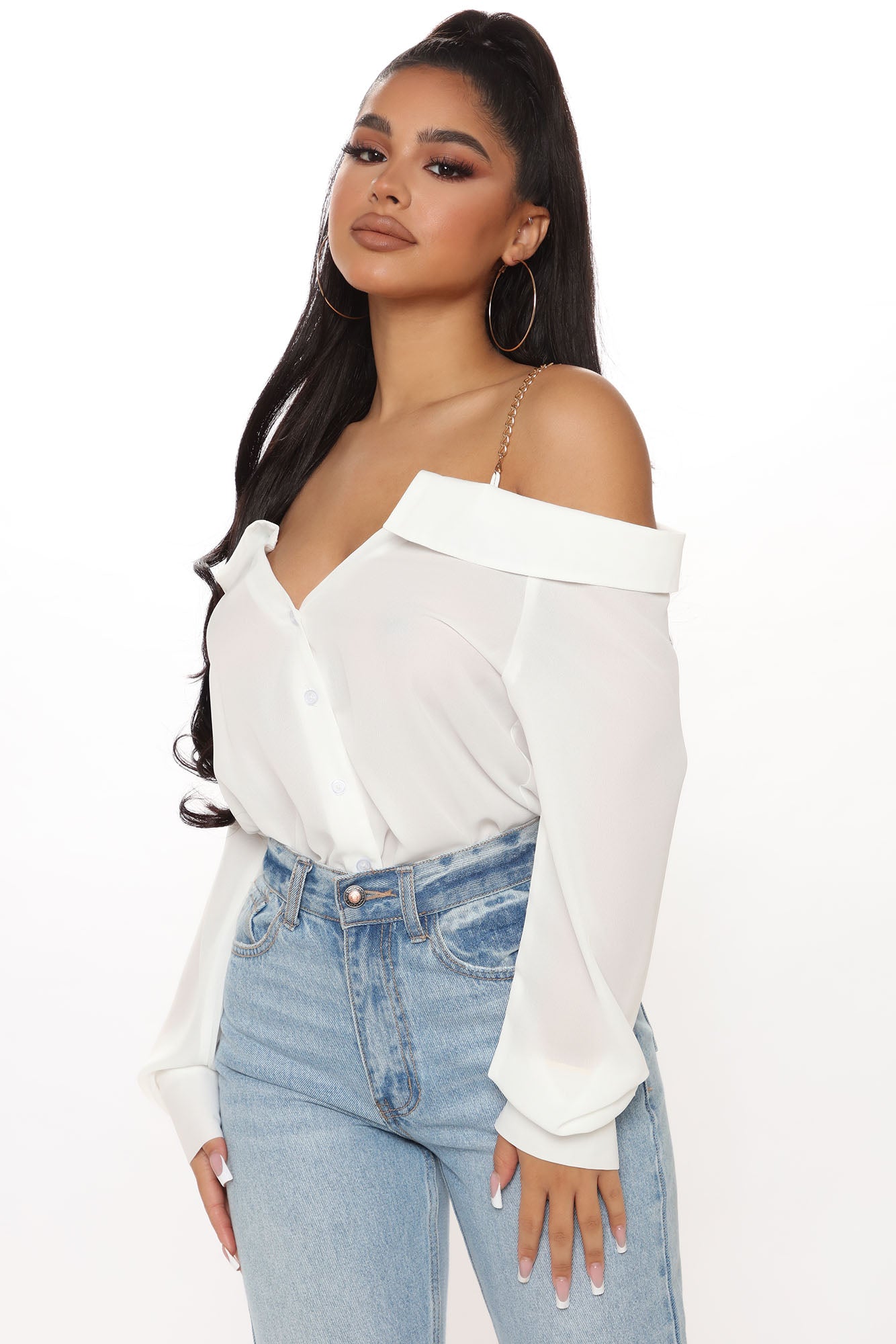 Off The Chain Chiffon Top - Ivory