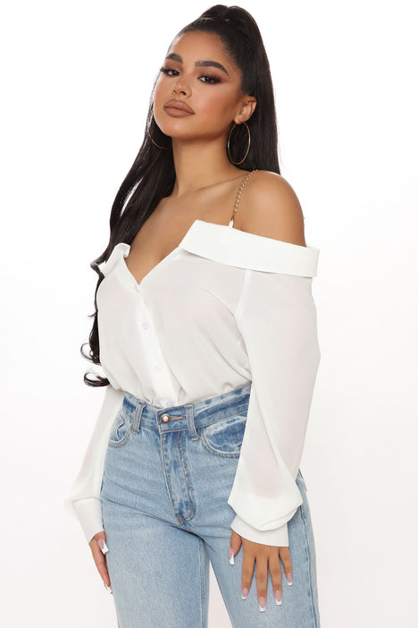 Off The Chain Chiffon Top - Ivory  Fashion Nova, Shirts & Blouses