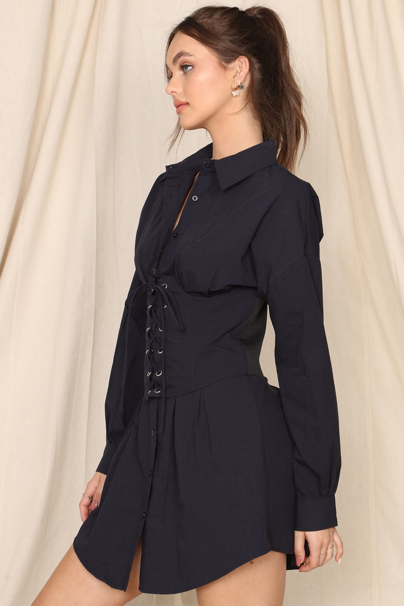 Sasha Poplin Corset Mini Dress - Navy | Fashion Nova, Nova Vintage ...