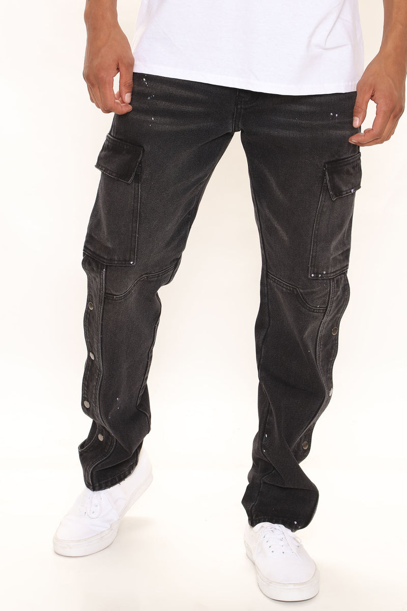 Side Snap Button Down Cargo Jeans - Black | Fashion Nova, Mens Jeans ...