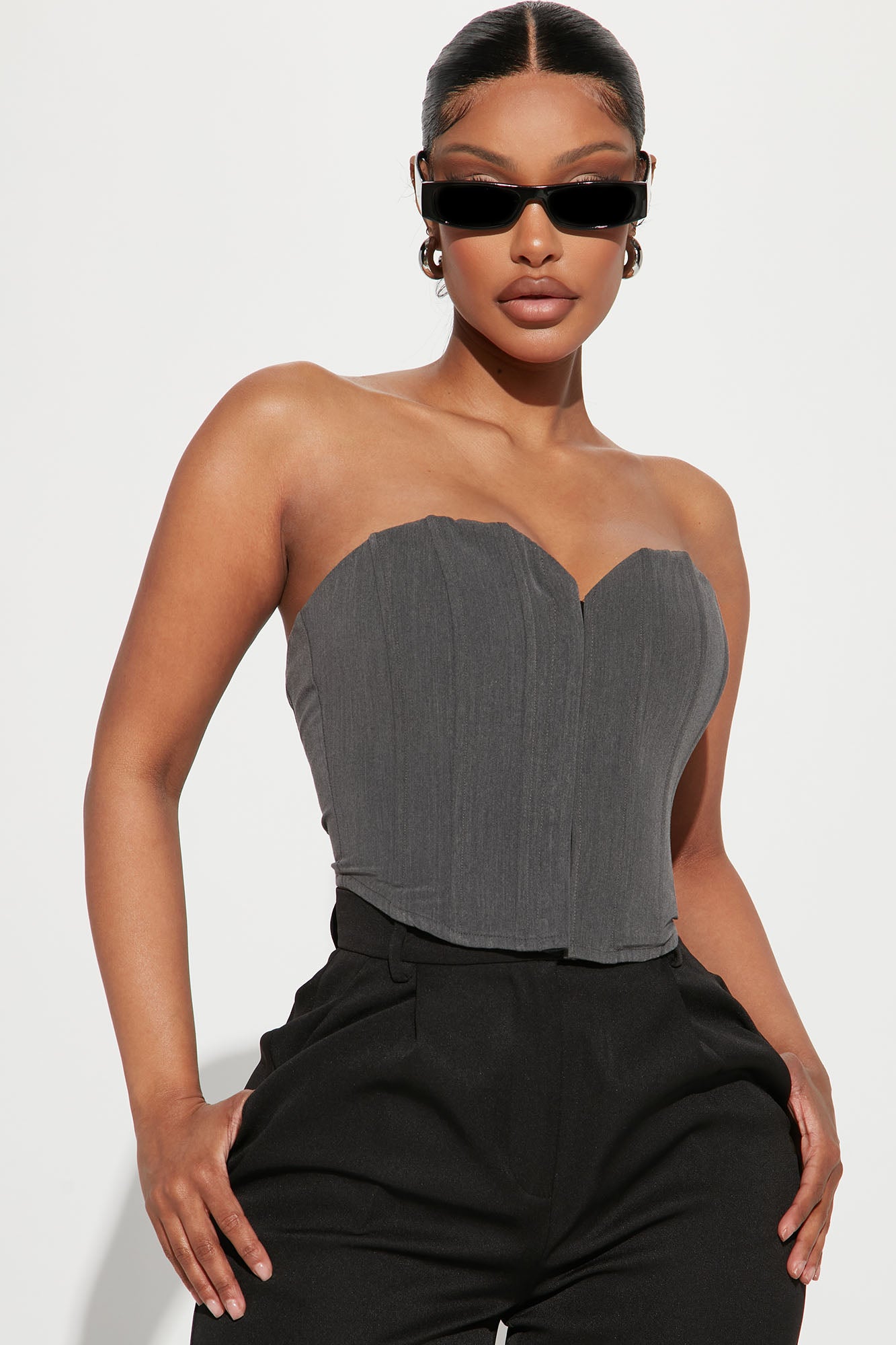All The Details Corset Top - Grey