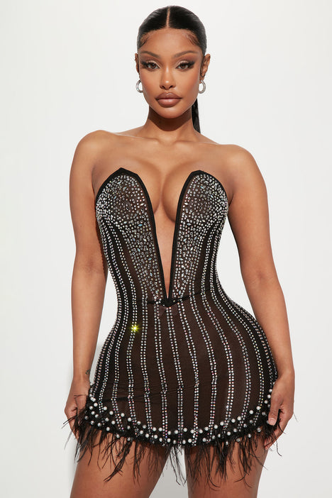 Glammed Up Embellished Mini Dress Black