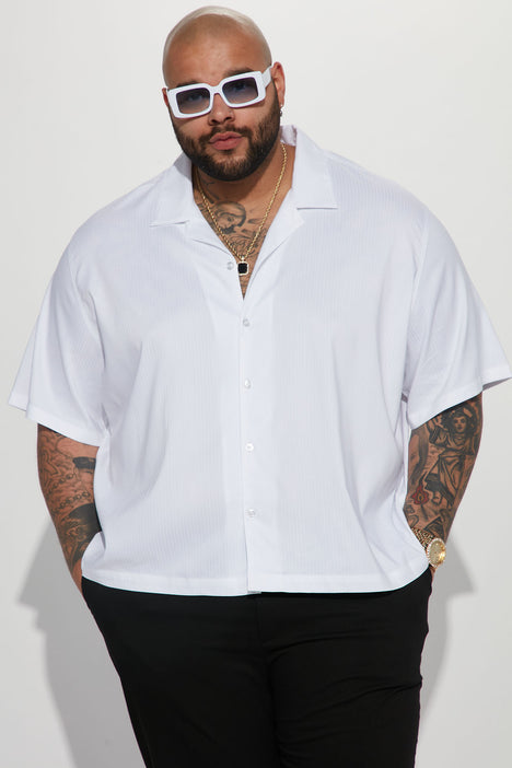 All White Party Short Sleeve Button Up Shirt White Fashion