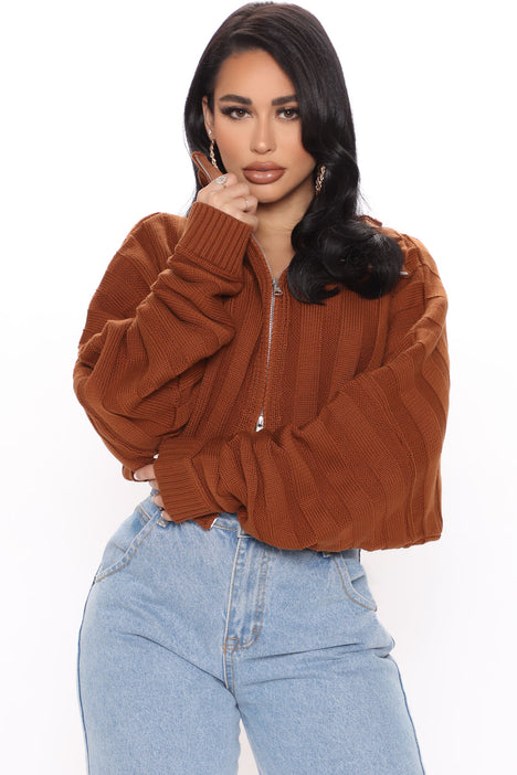 Cozy Girl Zip Front Cardigan Sweater Chestnut Fashion Nova