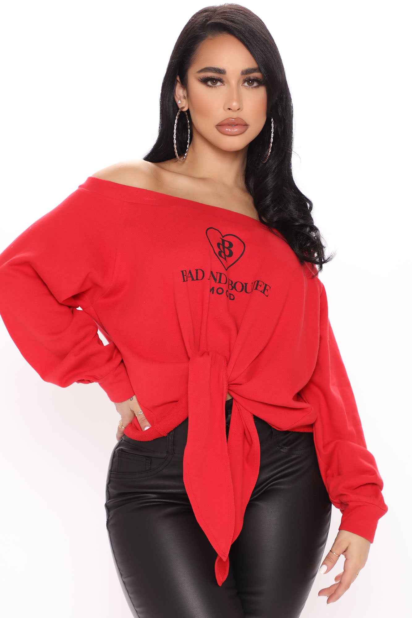 Bad And She Knows Off Shoulder Sweatshirt Red
