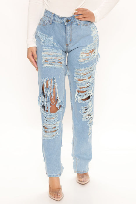With Just A Look Boyfriend Jeans Medium Blue Wash