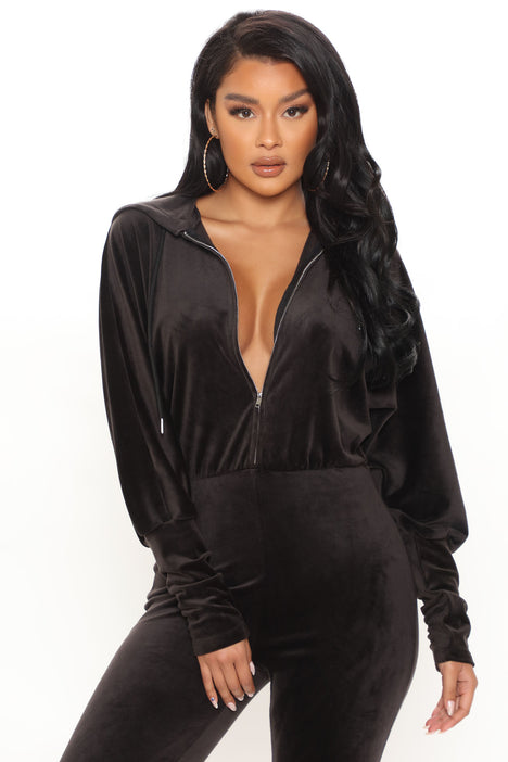 Velour jumpsuit fashion nova hotsell