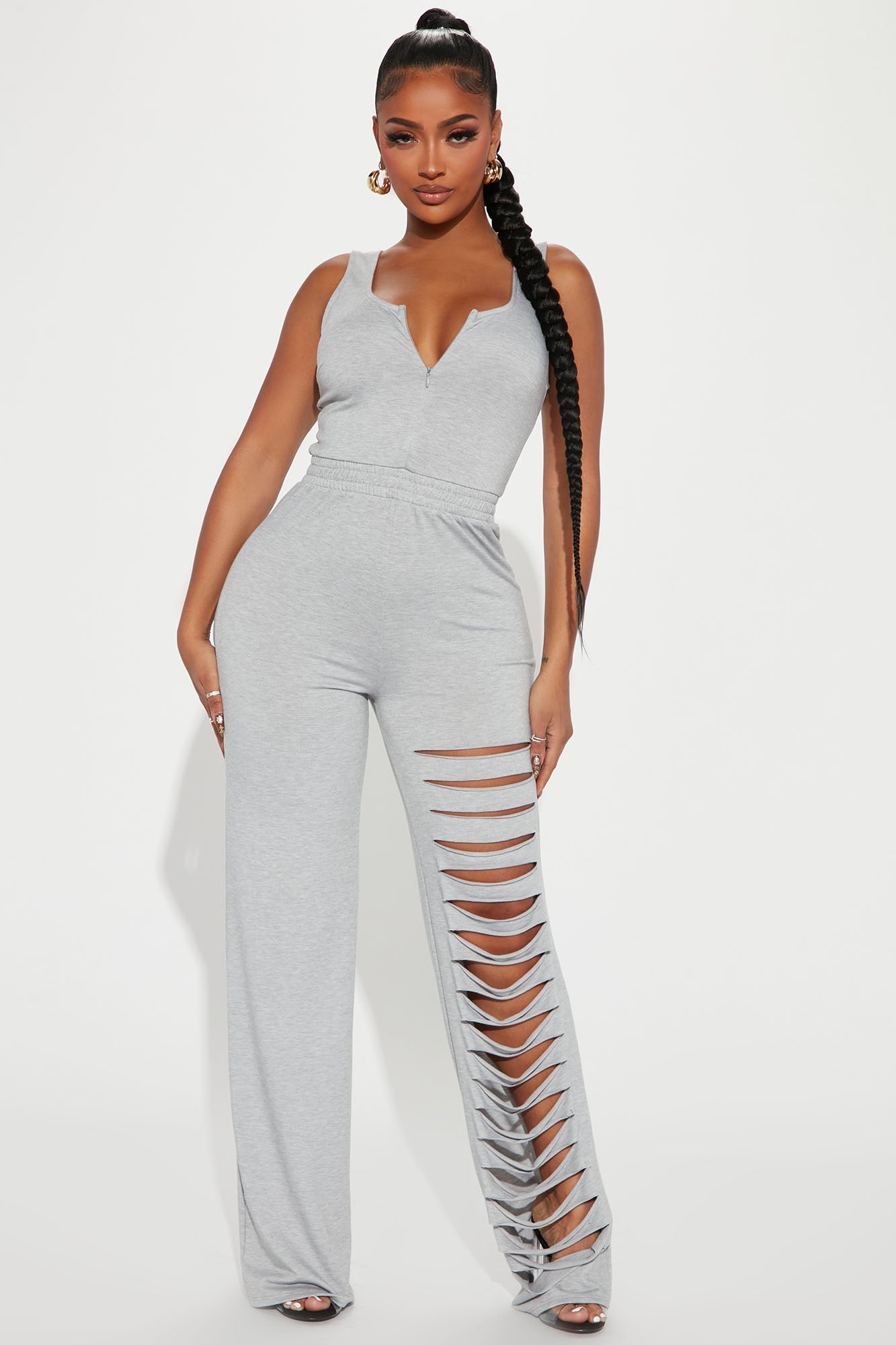 Kind And Casual Jumpsuit In Grey Curves • Impressions Online Boutique