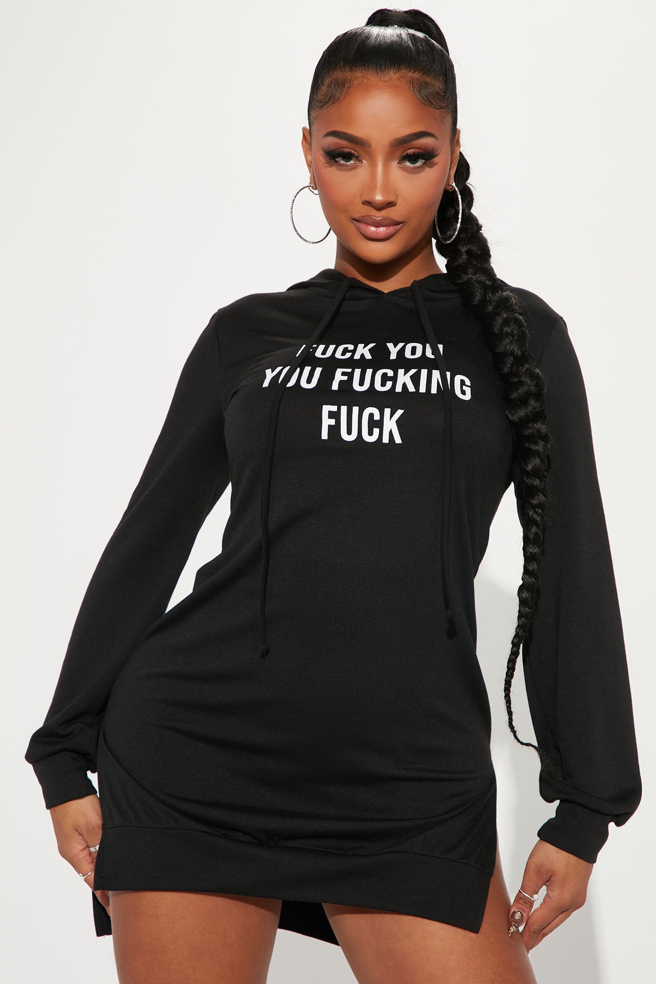 Attitude Hooded Mini Dress Black