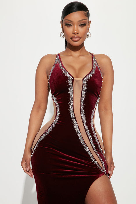 Burgundy velvet sale dress fashion nova