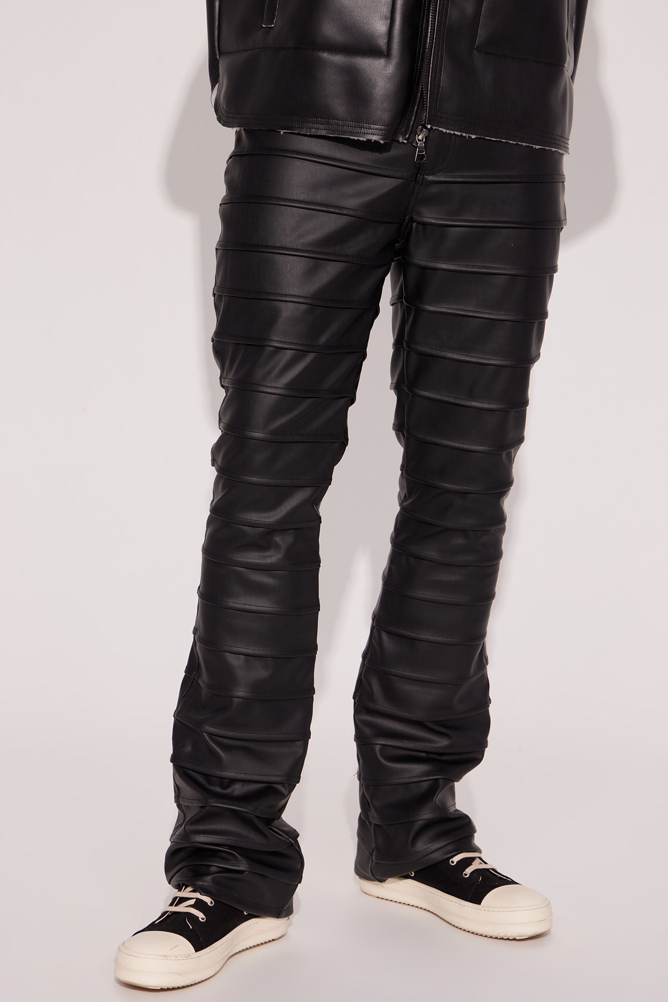 Black stacked leather sales pants