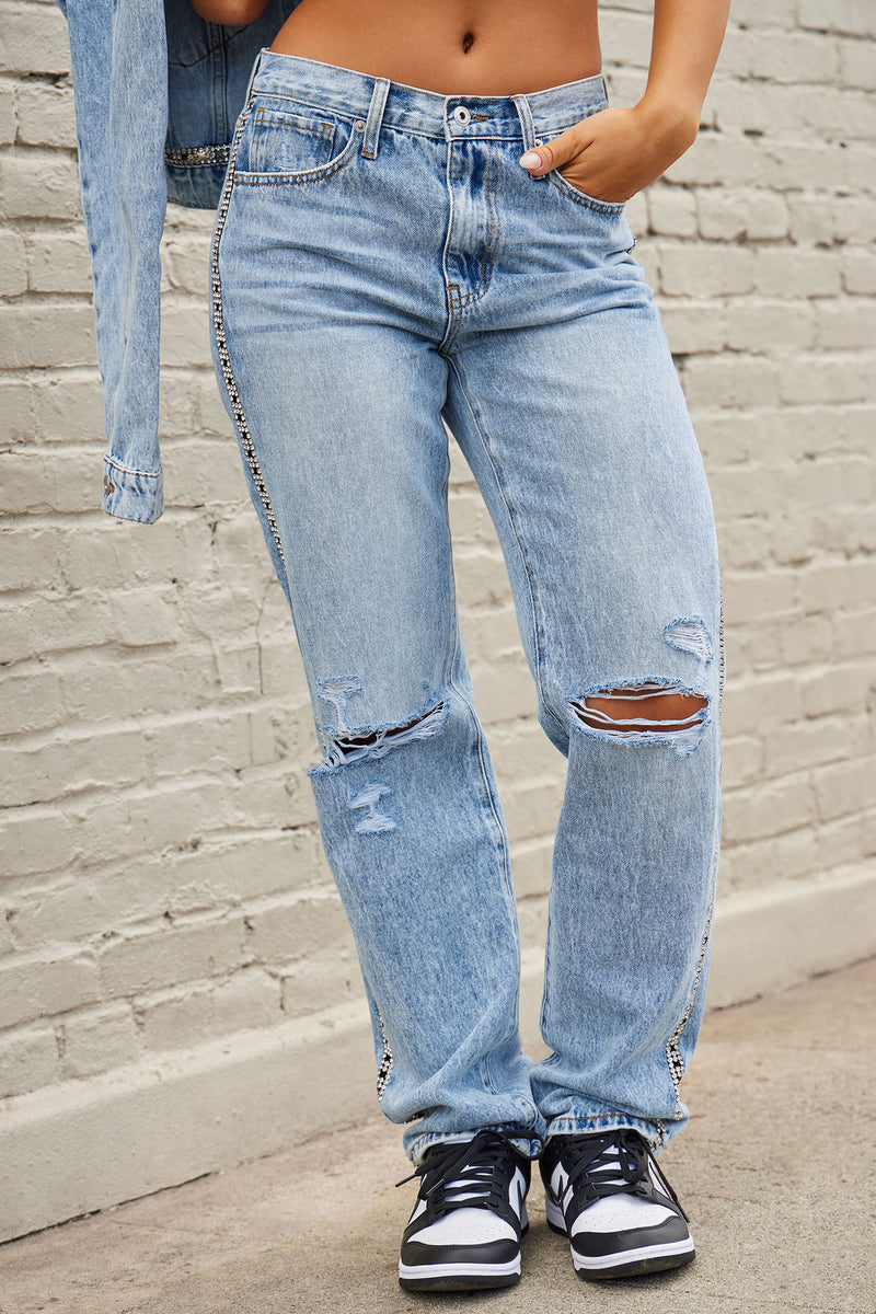 Got That Bling Non Stretch Embellished Straight Leg Jeans - Light Wash ...